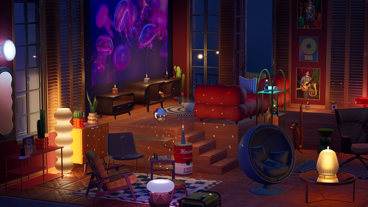 A restored Hozy interior with plants and lighting