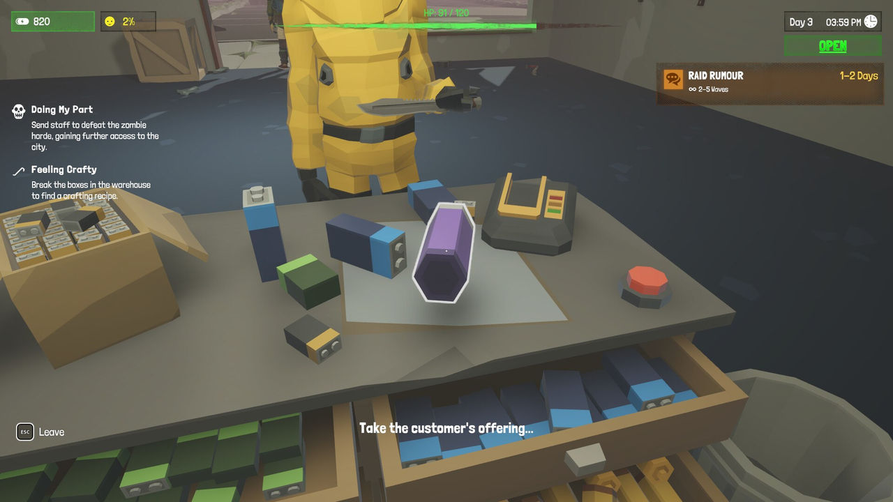Cleaning and stocking the storefront in The Walking Trade